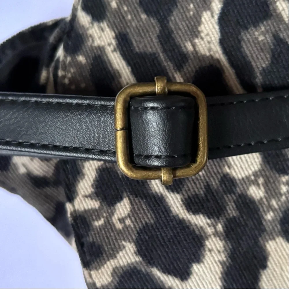Animal Printed Textured Corduroy Oversized Half Moon Rounded Satchel Crossbody - Picture 3 of 13